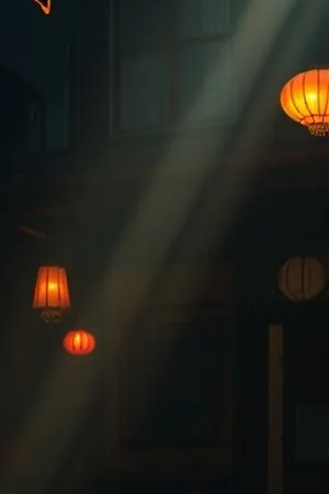 霓虹灯牌下的街道夜景，雨面反光